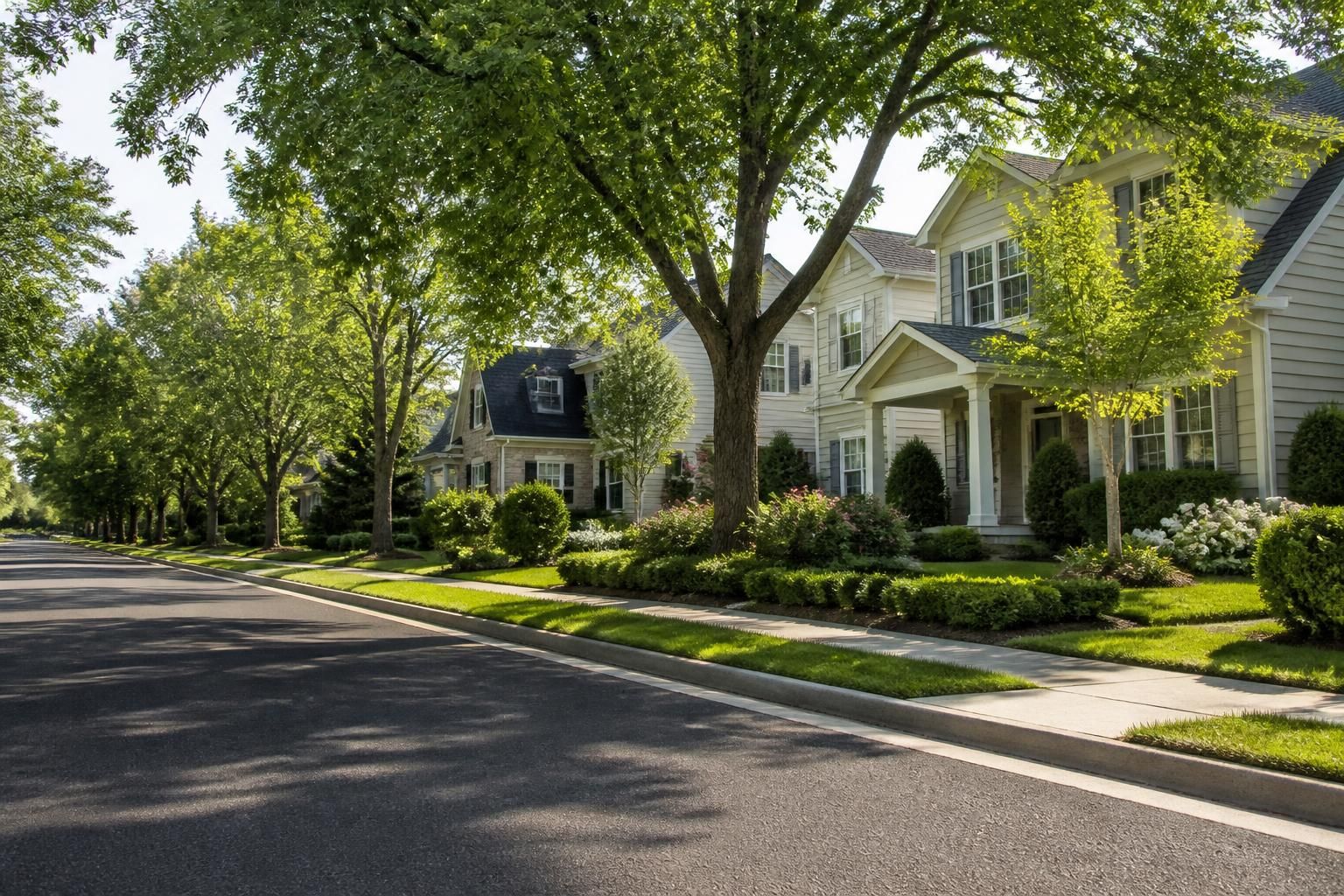 Tree-lined neighborhood with lush greenery in North Valley