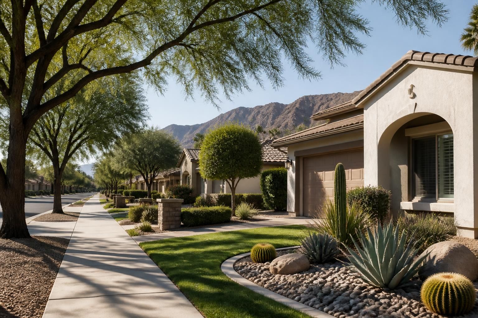 Welcoming suburban neighborhood with mature trees in Rio Rancho